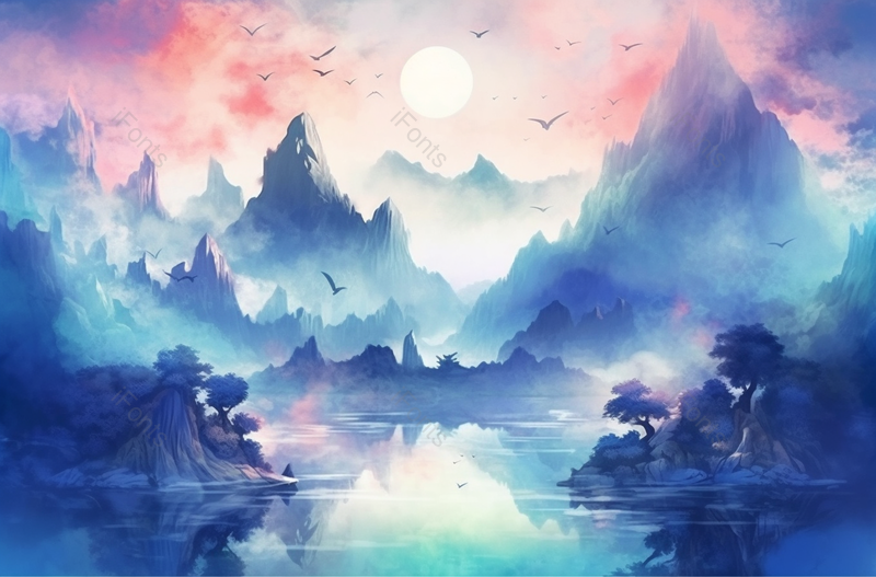 夜晚月亮飘渺烟雾插画,插画/手绘图,插画/手绘图库,插画/手绘图下载,插画/手绘